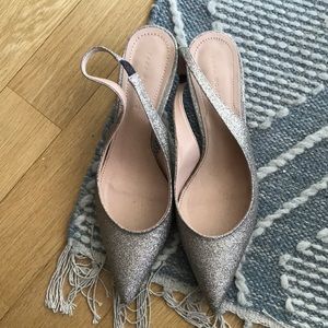 Zara rose gold glitter sling back kitten heels